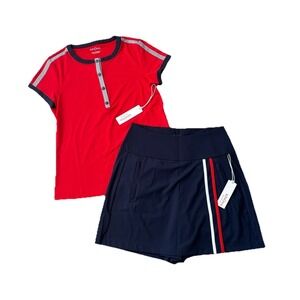 NWT Kinona 2pc Set Skort & Short Approach Shot Short Sleeve Golf Top S Navy Red